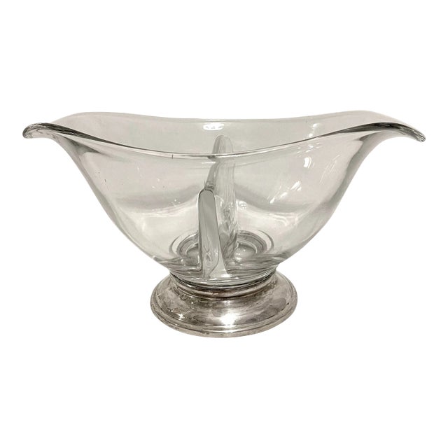 Vintage Sterling Silver and Glass Divided Serving Bowl For Sale