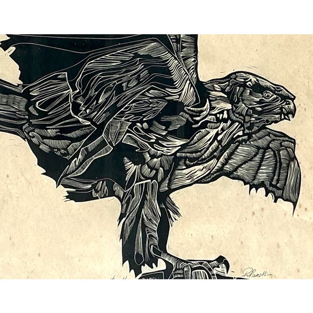 Black Vintage Framed Hawk Woodcut Art For Sale - Image 8 of 12