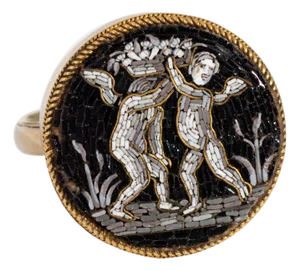 Antique Victorian Micro Mosaic Ring Cherubs 14k Yellow Gold Sz 9 Fine Jewelry