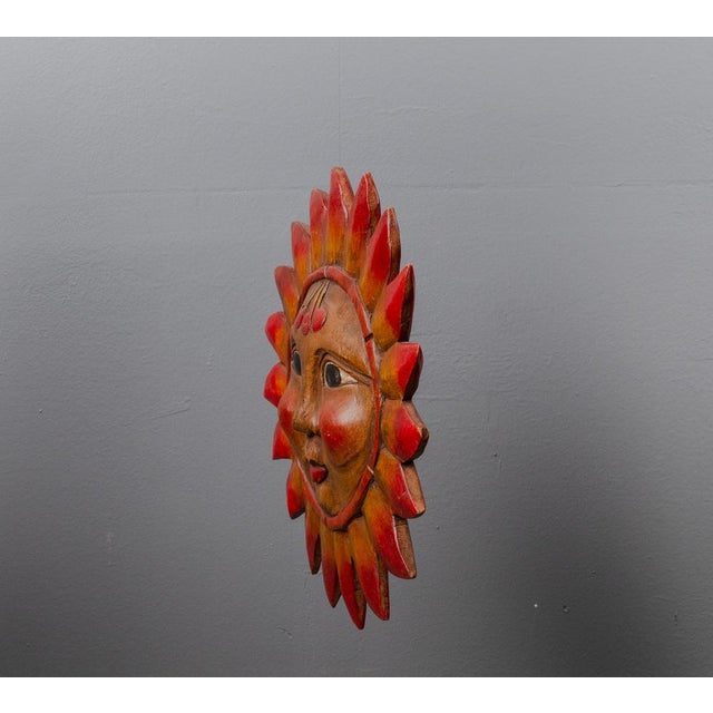 Vintage Pine Hand-Carved Sun, 1970s For Sale - Image 9 of 13