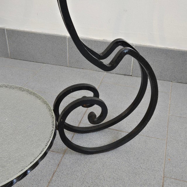 1950s Vintage Side Table in Black Metal and Frosted Glass, 1950s For Sale - Image 5 of 11