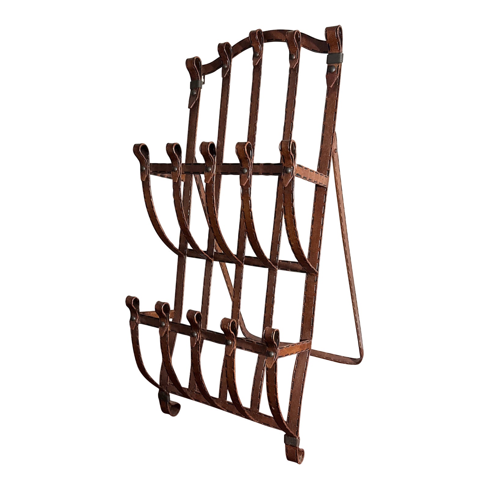 Vintage Faux Leather Hermes Strap Style Magazine Rack | Chairish