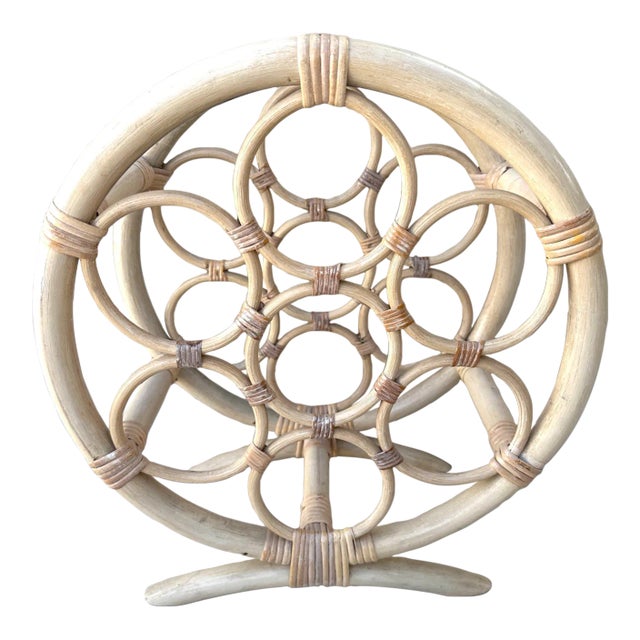 Vintage Bamboo/Rattan Round Wine Holder For Sale