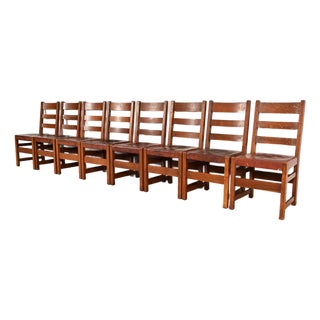 L. & J. G. Stickley Antique Mission Oak Arts & Crafts Ladder Back Dining Chairs | Set of Eight For Sale