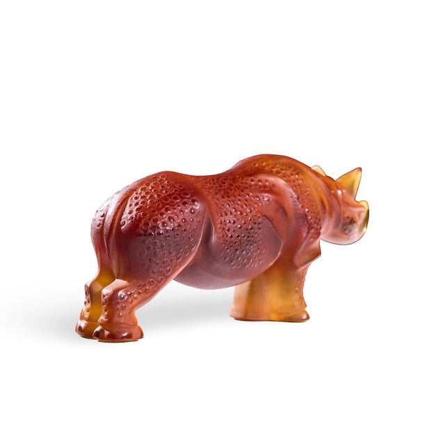 Lalique French Crystal Amber Rhino Sculpture For Sale In Chicago - Image 6 of 9