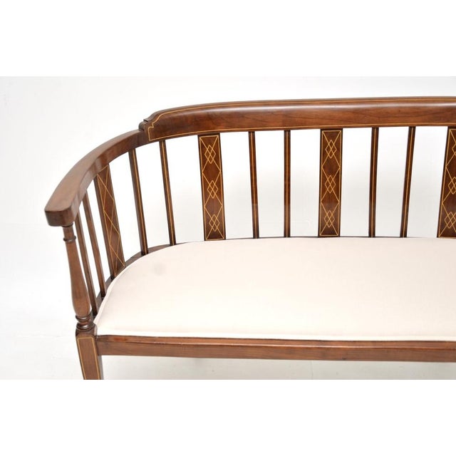 Brown Antique Edwardian Inlaid Walnut Settee, 1900 For Sale - Image 8 of 13