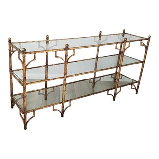 Hollywood Regency Faux Bamboo Console Table Italian Fretwork For Sale