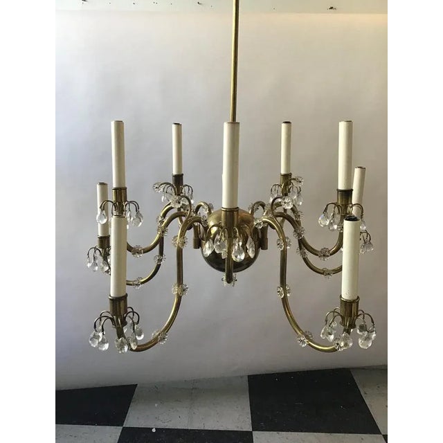 Metal 10 Arm 1950s Italian Brass/Crystal Chandelier For Sale - Image 7 of 13