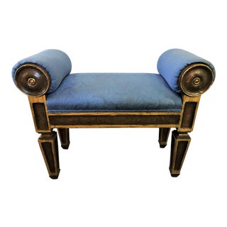 Vintage Directoire Style Bench With Rolled Upholstered Arms For Sale