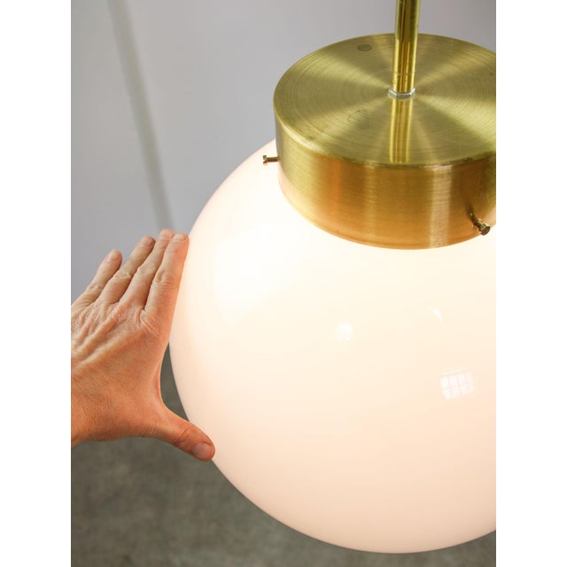 Mid-Century Italian Opaline and Brass Globe Pendant Lamp For Sale - Image 5 of 18