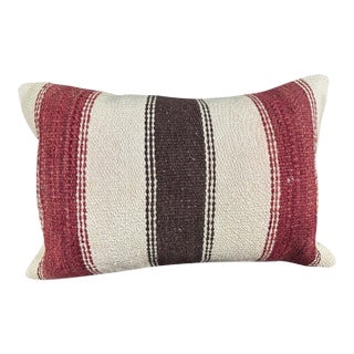 Turkish Hemp Pillow Cushion Natural Beige Red Pillow Cushion Cover 16" x 24" For Sale