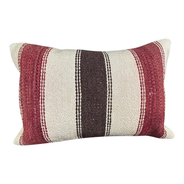 Turkish Hemp Pillow Cushion Natural Beige Red Pillow Cushion Cover 16" x 24" For Sale