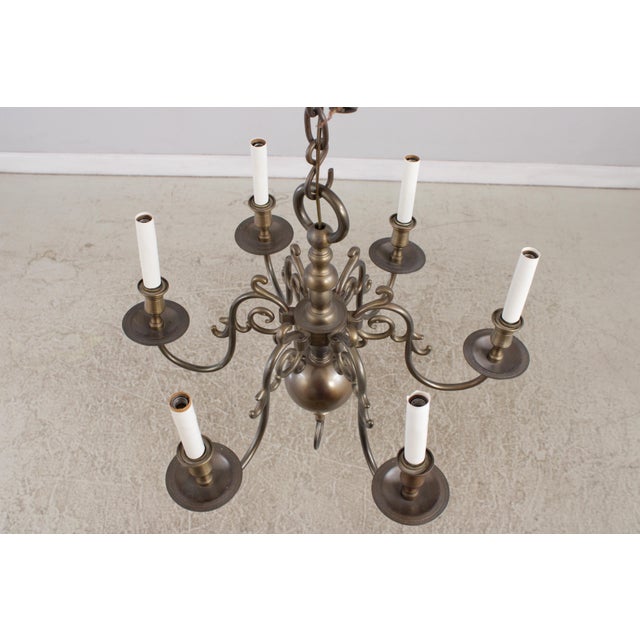 Brass 1970s Colonial Style Brass 6 Light Chandelier For Sale - Image 8 of 12