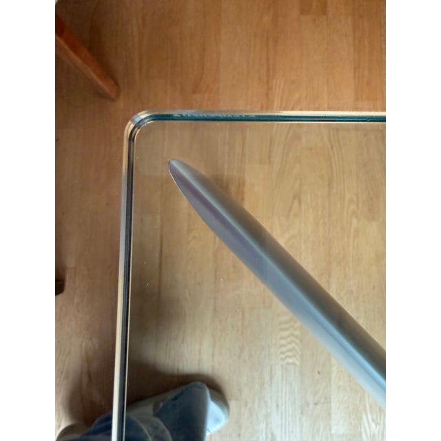 Seccose Modern Industrial Metra Dining Table: Glass on Brushed Aluminum For Sale - Image 4 of 8