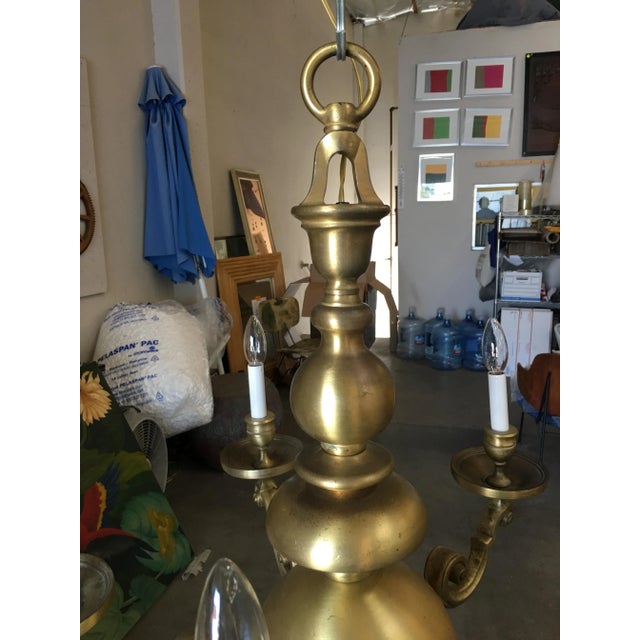 1900 - 1909 English Georgian Style Solid Brass 5 Arm Chandelier For Sale - Image 5 of 10