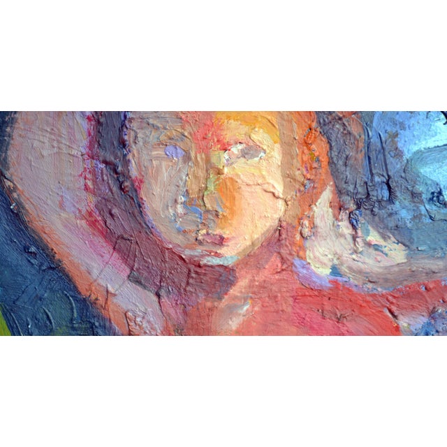 Expressionist Figurative Nude Under the Tree in Oil on Board A bright, multicolored expressionist nude torso by Kristin...