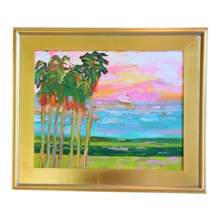 Juan Guzman Ventura California Landscape Overlooking the Pacific Ocean Oil Painting W/ Gold Leaf Frame For Sale