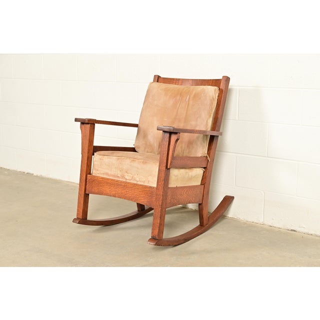 Stickley Brothers Style Antique Mission Oak Arts & Crafts Rocking Chair, Circa 1910 For Sale - Image 12 of 12