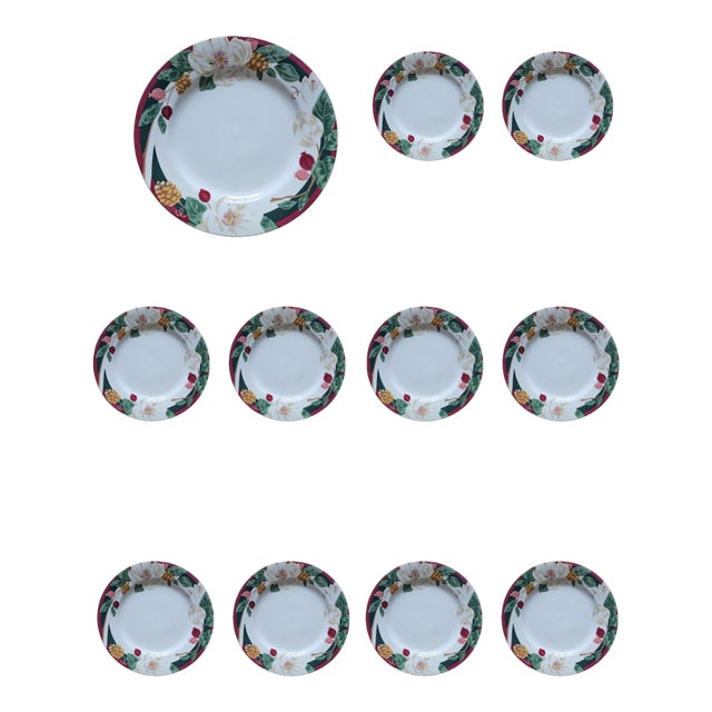 Vintage Magnolia by Tienshan Fine China Dinner Plate 10.5 Inch - Set of 11 For Sale