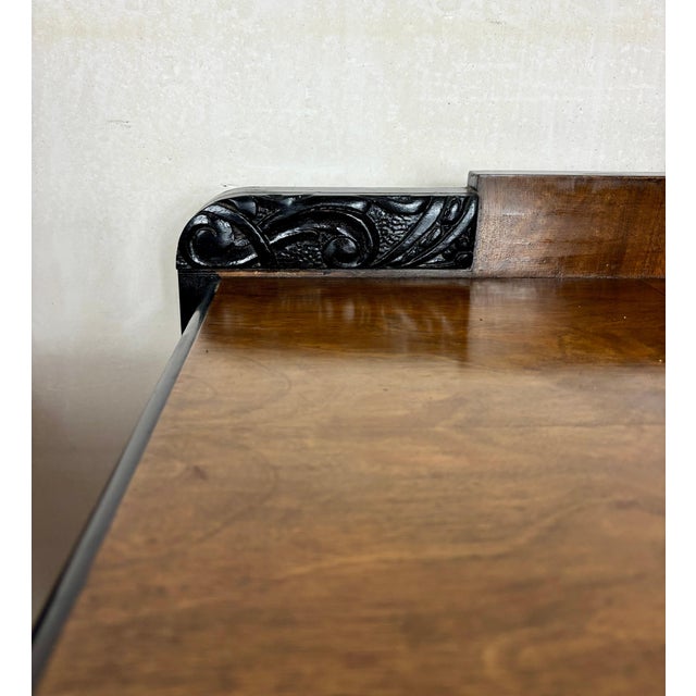 1950s Pair of Art Deco Nightstands with Columns, Ebonized Wood and Figured Veneer For Sale - Image 9 of 10