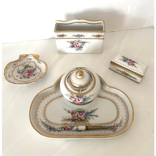 French Vintage French 6 Pc Hand Painted Desk Set For Sale - Image 3 of 11