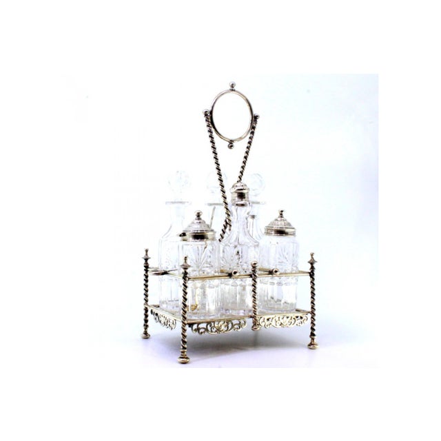 American Cruet Set with Silver Structure and Salt Shaker and Pepper Shaker and Mustard Jar, Set of 5 For Sale - Image 3 of 8