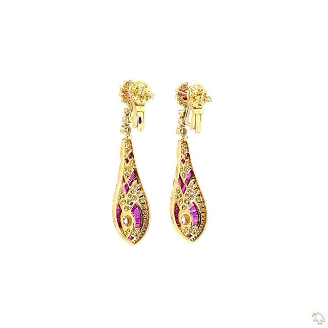 Early 21st Century 4.78 Carat Round Brilliant Cut Diamond Ruby Gold Earrings, Pair For Sale - Image 5 of 9