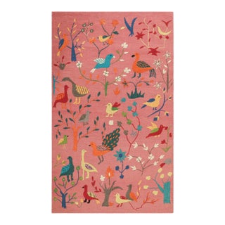 Rug & Kilim’s Suzani Style Kilim in Pink With Bird Pictorials and Florals For Sale