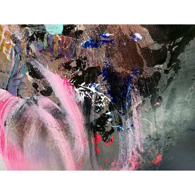 Blue Ovidiu Kloska, Its Raining in a Garden Full of Butterflies, Acrylic on Canvas For Sale - Image 8 of 11