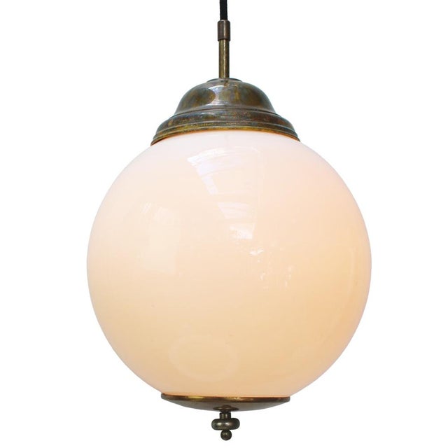 Vintage Pendant Lamp in White Opaline Glass and Brass For Sale - Image 6 of 7