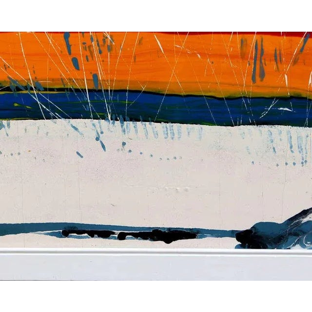 Red Large Vintage Expressionist Landscape Painting Signed Enamel on Board For Sale - Image 8 of 11