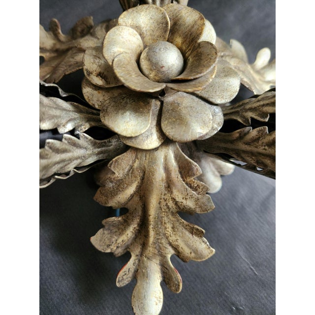 Silver Vintage Floral Hand-Forged Silver-Plated Ceiling Lamp, 1960s For Sale - Image 8 of 18