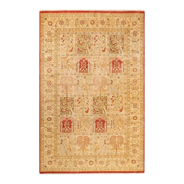 Mogul, One-of-a-Kind Hand-Knotted Area Rug in Orange, 6' 1" x 9' 3" For Sale