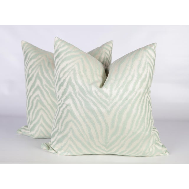 2020s Light Green Sateen Zebra Pillow Covers, a Pair For Sale - Image 5 of 5