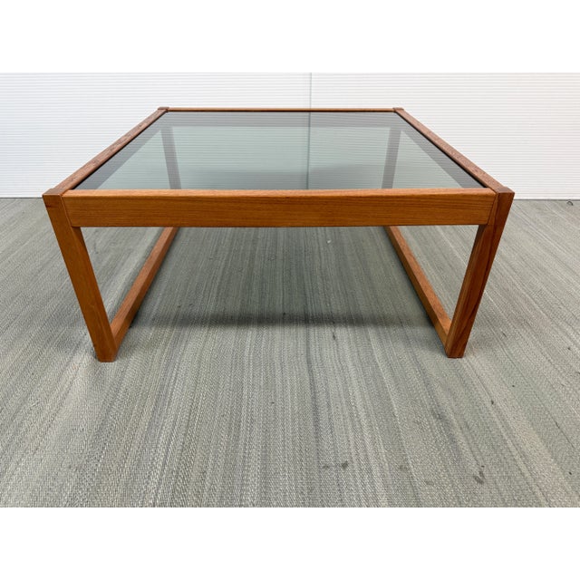 Mid-Century Modern Mid 20th Century Teak + Smoked Glass Coffee Table For Sale - Image 3 of 12