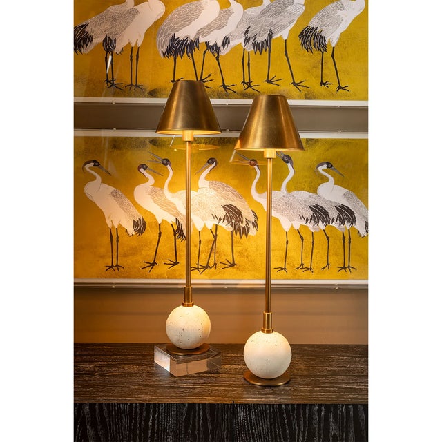 Mid-Century Modern Boston Brass/Cream Buffet Lamp, Set of 2 For Sale - Image 3 of 9