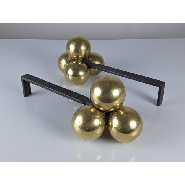Jacques Adnet Bronze and Wrought Iron Andirons by Jacques Adnet, 1930s, Set of 2 For Sale - Image 4 of 10