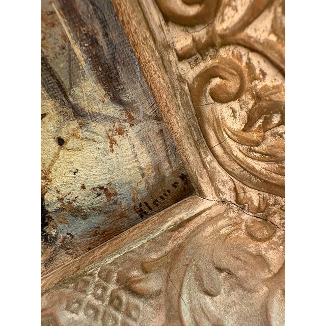 Vintage Mini Oil Wood Landscape Paintings In Distressed Ornate Wood Frames – Set of Three Charming set of three mini oil...