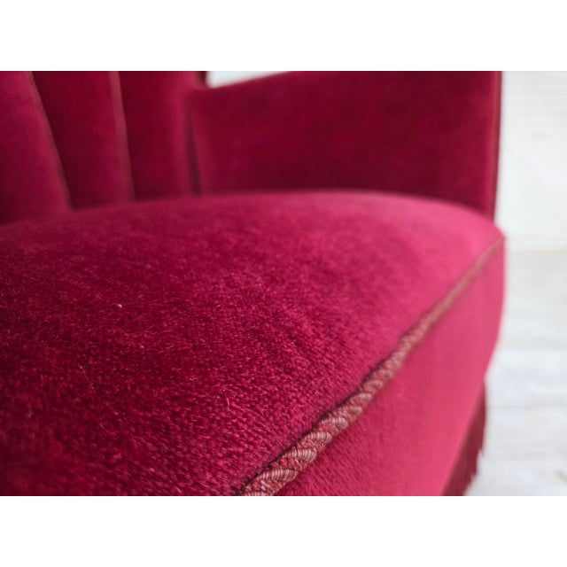 Danish Relax Armchair in Red Velour with Ash Legs, 1960s For Sale - Image 4 of 18