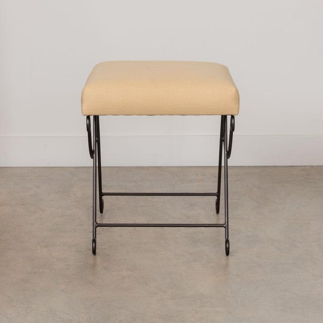 Metal Panoplie Iron Loop Stool, Yellow Linen For Sale - Image 7 of 10