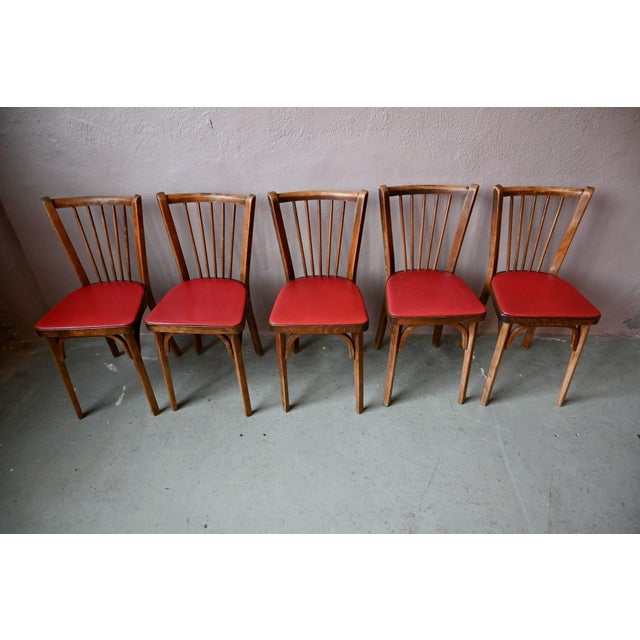 Wood Traditional French Bistro Chairs with Spindles from Baumman, 1960s, Set of 5 For Sale - Image 7 of 14