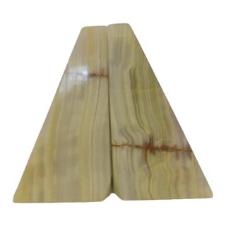 Mid 20th Century Art Deco Alabaster Green Hand Carved Rock Marble Stone Bookends - a Pair For Sale