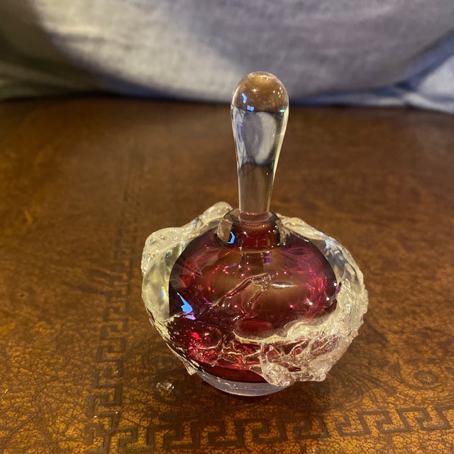Mid-Century Modern Studio Art Glass Perfume Bottle - Cranberry Core Signed by Artist Loretta Eby For Sale - Image 3 of 10