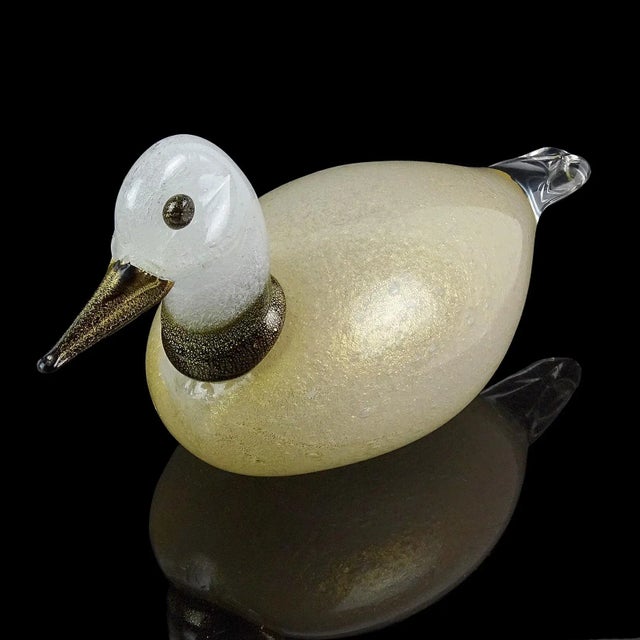 Hollywood Regency Murano Vintage Gabbiani Pulegoso White Black Gold Leaf Italian Art Glass Bird Duck Sculpture For Sale - Image 3 of 9