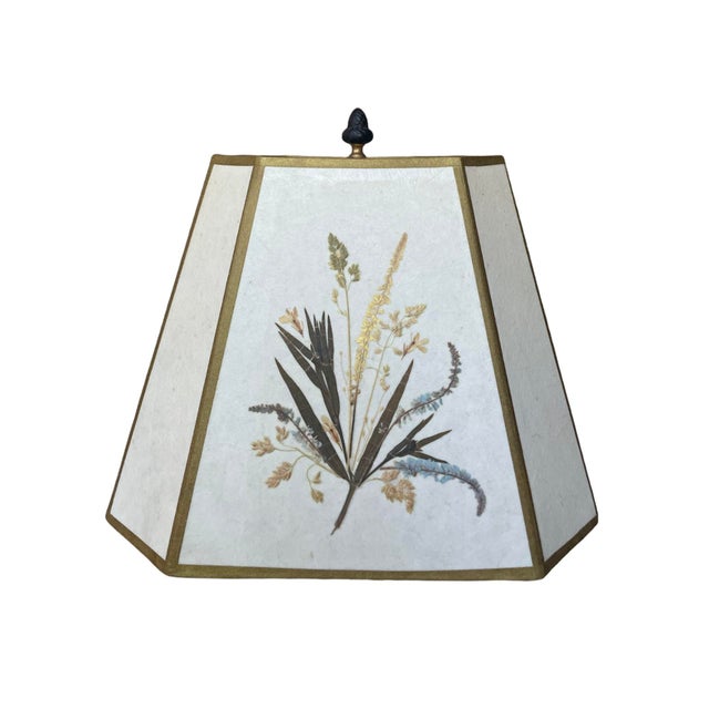 1940s Paint Decorated Italian Column Lamp With Pressed Botanical Shade For Sale In Atlanta - Image 6 of 8