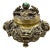 Ornate Mid 20th Century Cast Brass Chinese Incense Burner Censer With Dragons and Fu Dogs and Green Stone Finial For Sale