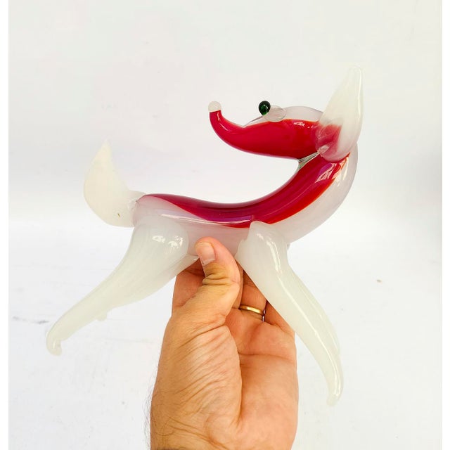 Vintage White and Red Murano Glass Fox Figurine attributed to Murano for Maestri di Murano, 1950s For Sale - Image 6 of 10