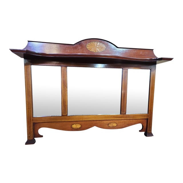 1930s Edwardian English Inlaid Mahogany Mantel Mirror For Sale