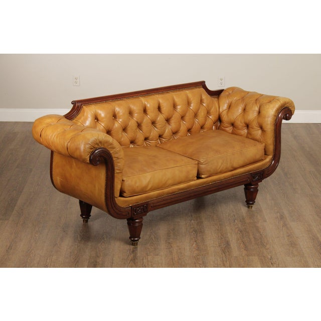 High Quality Antique 19th Century Tufted Leather Sofa with Carved Mahogany Frame