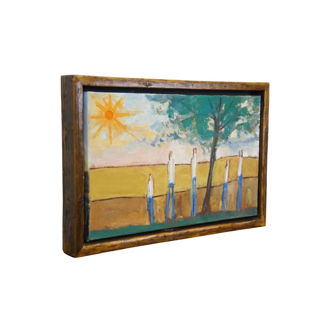 Modern Late 20th Century Foley Expressionist Family Under Tree Country Sunset Landscape Oil Painting 23" For Sale - Image 3 of 18